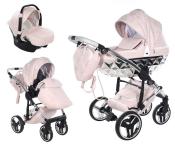 Junama kombinovaný kočárek s autosedačkou 3v1 HEART Lesk 06 Light pink/Silver