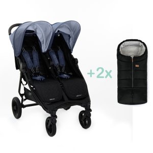 VALCO BABY VALCO BABY Kočárek dvojčatový Slim Twin Glacier + PETITE&MARS fusak Jibot ZDARMA