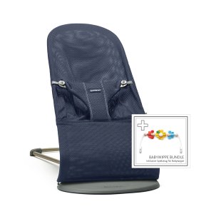  Lehátko Babybjorn Bouncer Bliss Navy blue 3D mesh + hračka kytičky Flying friends