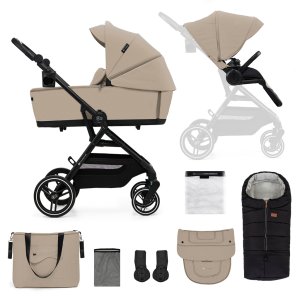 KINDERKRAFT SELECT KINDERKRAFT SELECT Kočárek kombinovaný Yoxi 2v1 Sand Beige + Fusak3v1 Jibot Horizontal Ink Black