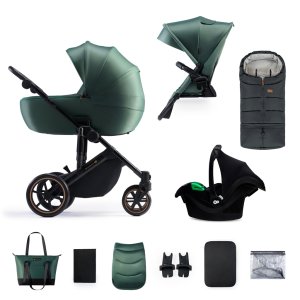 KINDERKRAFT SELECT KINDERKRAFT SELECT Kočárek kombinovaný 3v1 Prime 2 Dark Green, Premium + Fusak Jibot Charcoal Grey