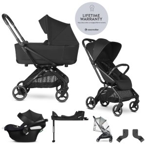 EASYWALKER EASYWALKER SET Kočárek kombinovaný 4v1 Rockey M Pure Black + CYBEX Aton B2 i-Size + základna